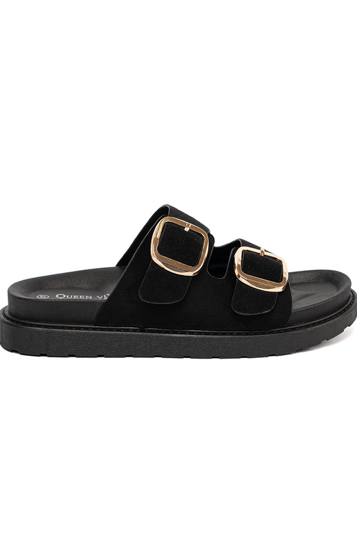 Slippers Inomens black ze goldenmi klamrami Slippers Inomens black ze goldenmi klamrami