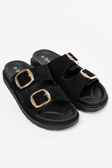 Slippers Inomens black ze goldenmi klamrami