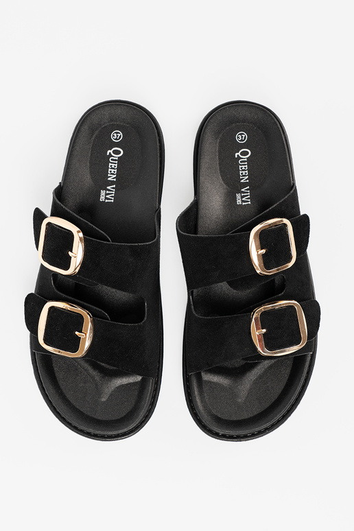 Slippers Inomens black ze goldenmi klamrami Slippers Inomens black ze goldenmi klamrami