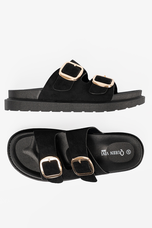 Slippers Inomens black ze goldenmi klamrami Slippers Inomens black ze goldenmi klamrami