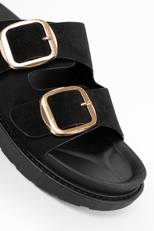 Slippers Inomens black ze goldenmi klamrami Slippers Inomens black ze goldenmi klamrami