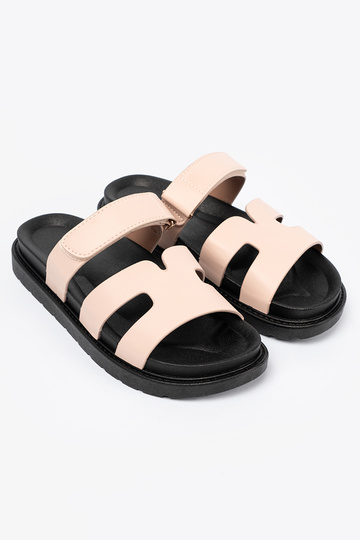 beige slippers Inith straps Velcro