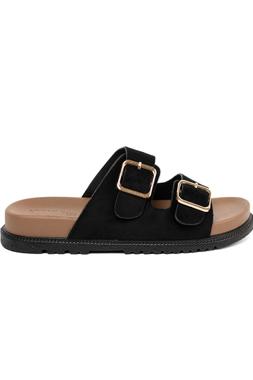 black slippers Inomens ze goldenmi klamrami 2