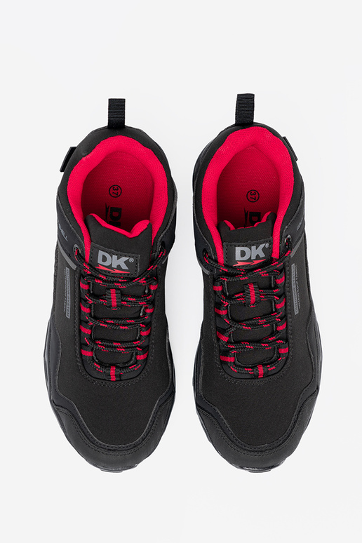 Buty trekkingowe damskie DK Waterproof czarne z czerwonymi wstawkami