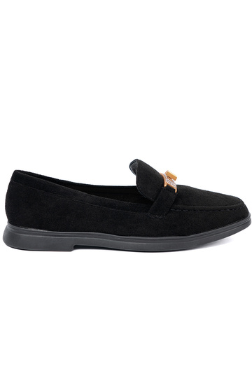 black of suede INomens moccasins z elegancką złotą ozdobą 2
