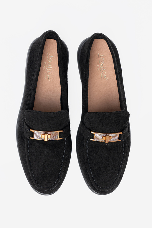 black of suede INomens moccasins z elegancką złotą ozdobą black of suede INomens moccasins z elegancką złotą ozdobą