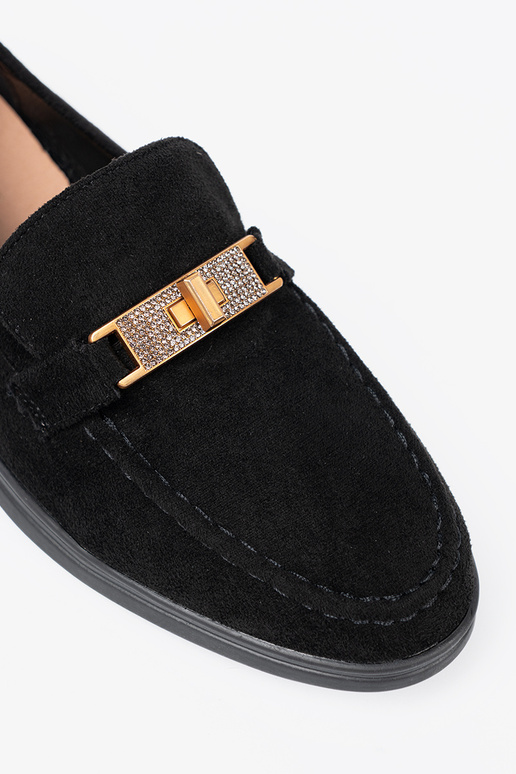 black of suede INomens moccasins z elegancką złotą ozdobą black of suede INomens moccasins z elegancką złotą ozdobą