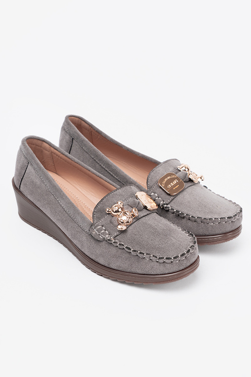 gray shoes Inith gold details