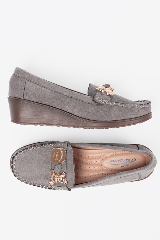 gray shoes Inith gold details