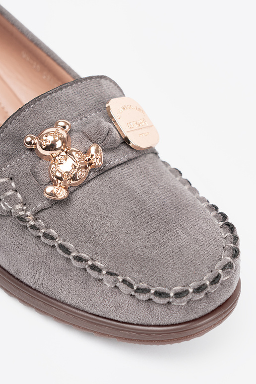 gray shoes Inith gold details