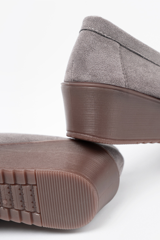 gray shoes Inith gold details