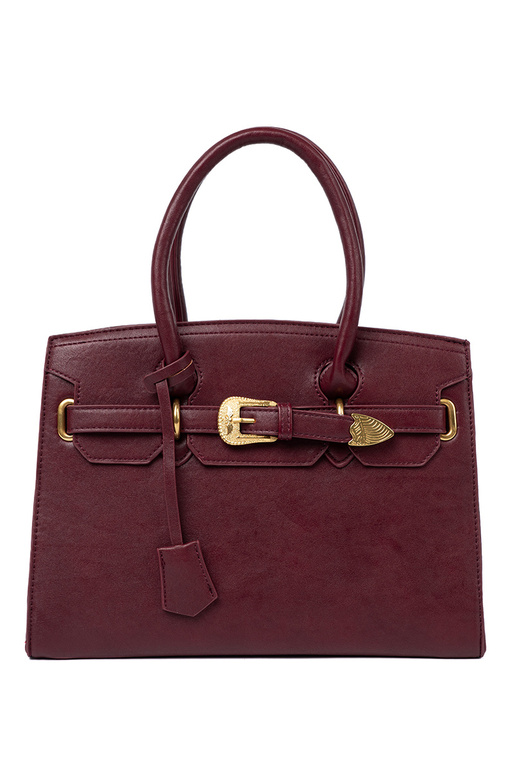 burgundy Handbag Inith a decorative buckle In goldenm kolorze