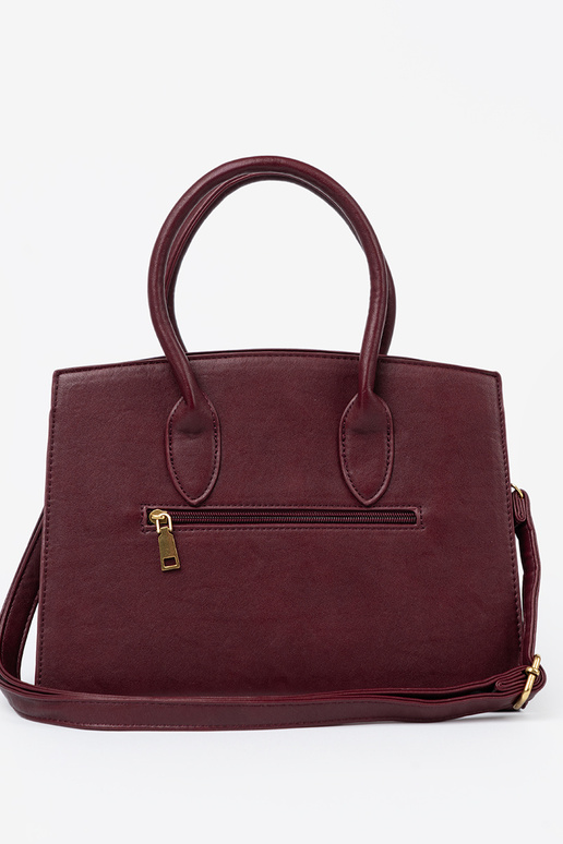 burgundy Handbag Inith a decorative buckle In goldenm kolorze