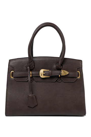 Dark broInn Handbag Inith a decorative buckle In goldenm kolorze 2