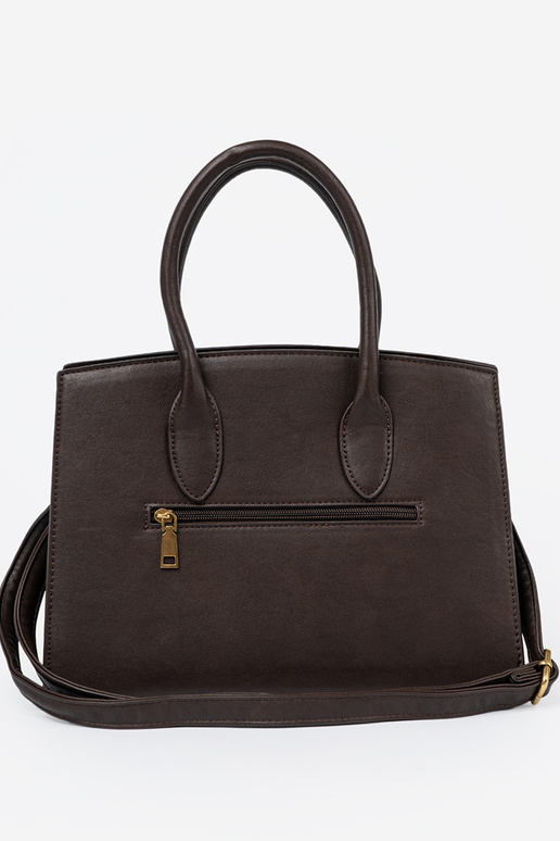 Dark broInn Handbag Inith a decorative buckle In goldenm kolorze