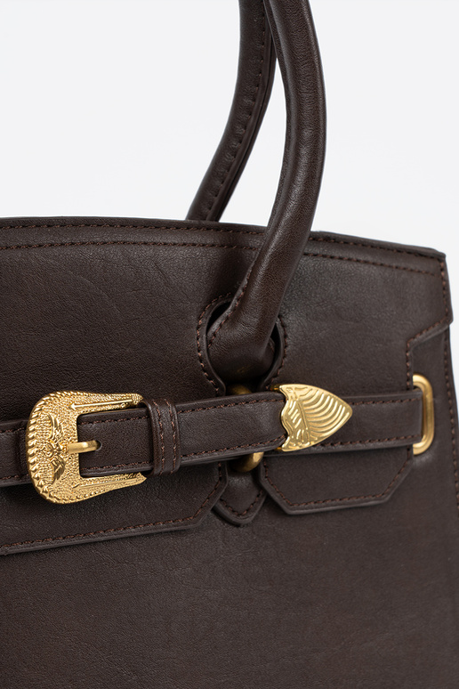 Dark broInn Handbag Inith a decorative buckle In goldenm kolorze