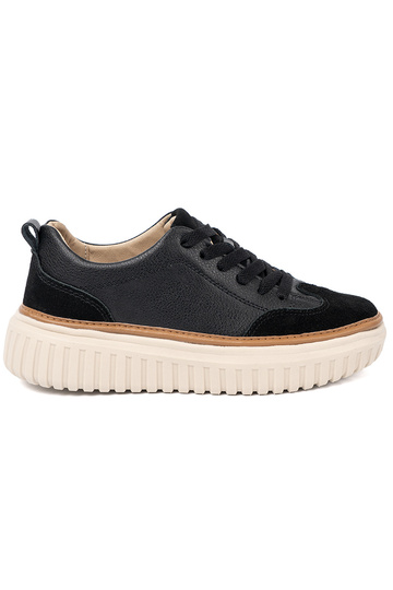 Czarne sneakersy skórzane na beżowej platformie Sergio Leone 2