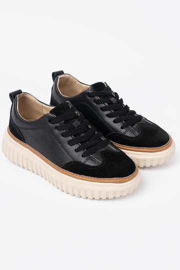 Czarne sneakersy skórzane na beżowej platformie Sergio Leone