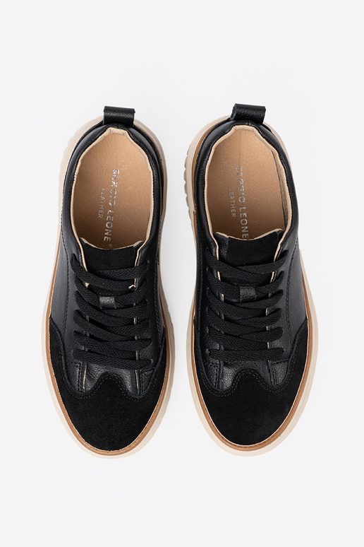 black Sneakers leather na beigej platformie Sergio Leone