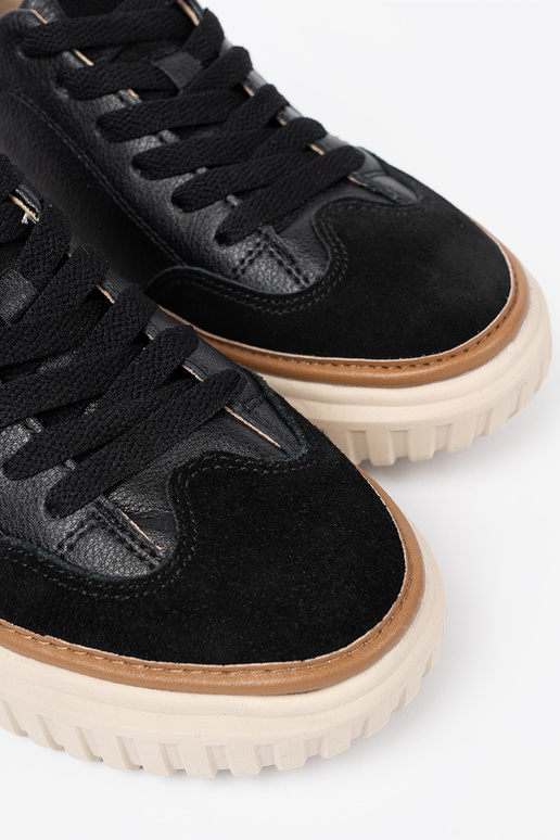 black Sneakers leather na beigej platformie Sergio Leone