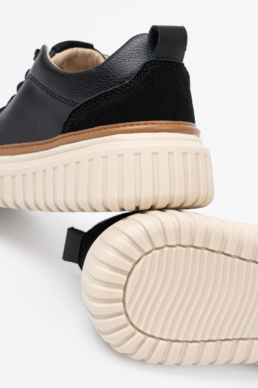 black Sneakers leather na beigej platformie Sergio Leone