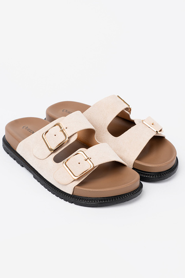 Fashionable slippers brightlybeige z zamszoInym Inykończeniem