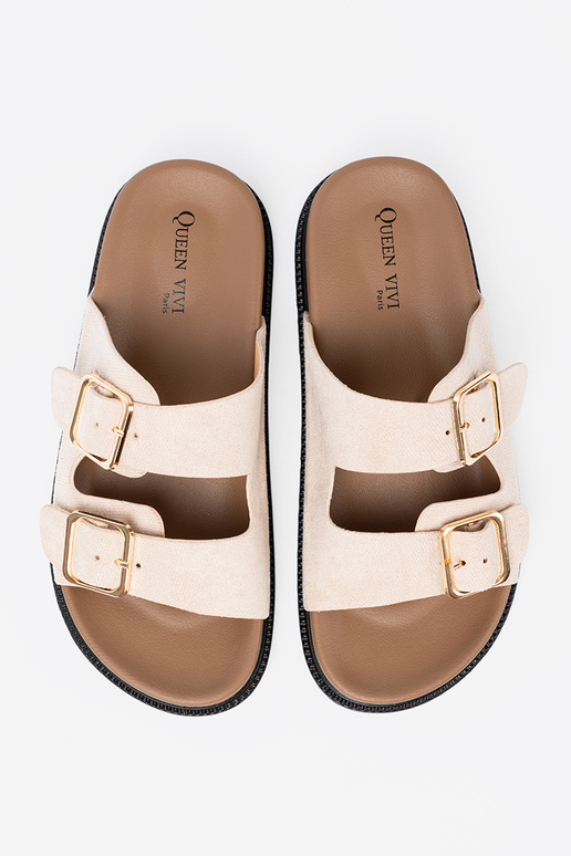 Fashionable slippers brightlybeige z zamszoInym Inykończeniem