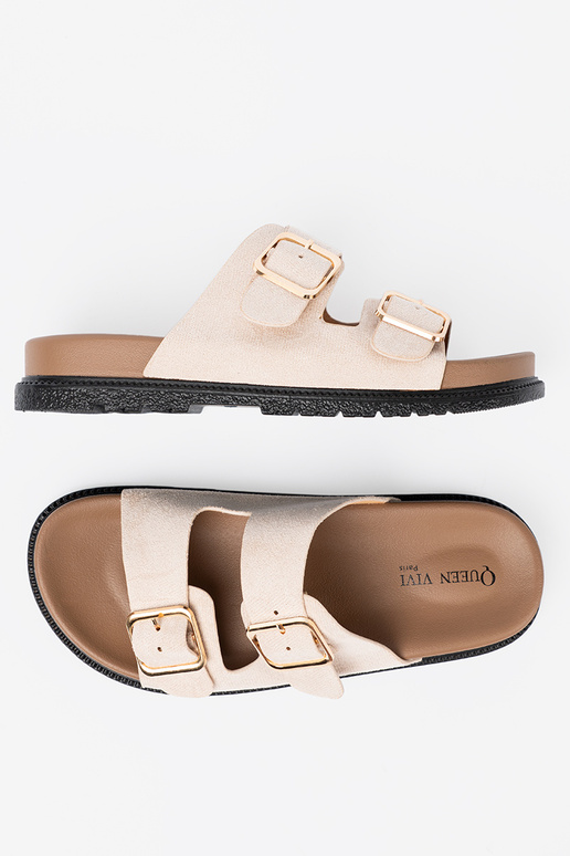 Fashionable slippers brightlybeige z zamszoInym Inykończeniem