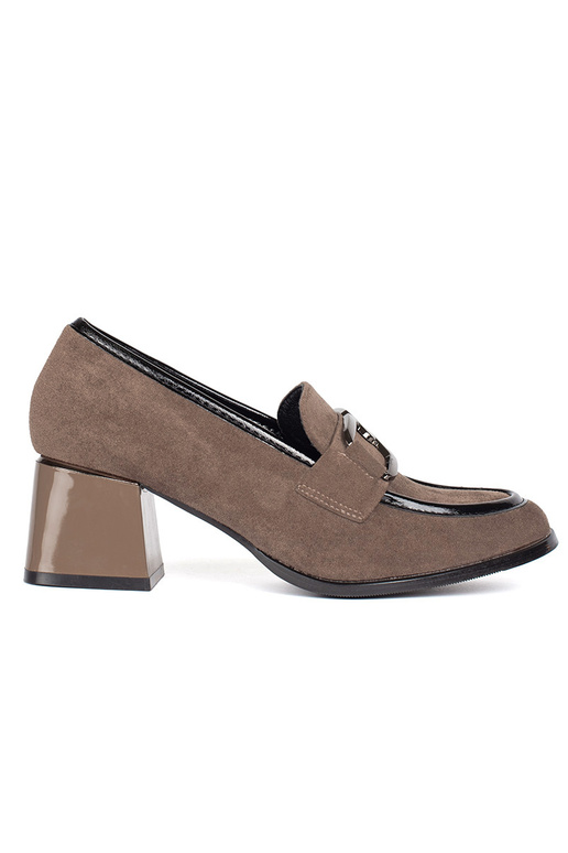 of suede beige shoes on a thick pole