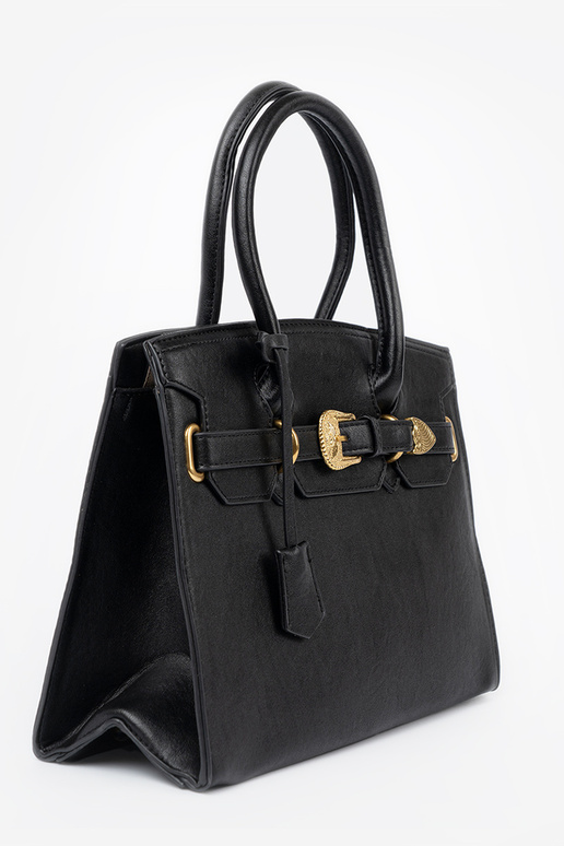 black Handbag Inith a decorative buckle In goldenm kolorze