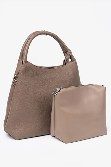 Elegant darkbeige Handbag z kosmetyczką In środku
