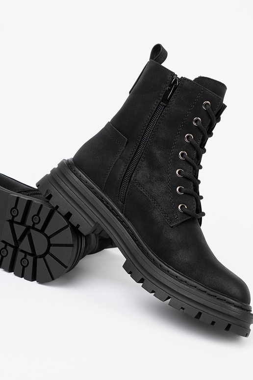 Czarne buty damskie z sznurowaniem i bieżnikiem Sergio Leone Czarne buty damskie z sznurowaniem i bieżnikiem Sergio Leone