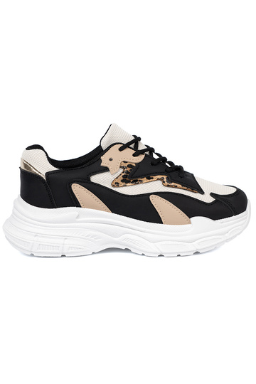 Czarno-beżowe sneakersy damskie na grubej podeszwie 2