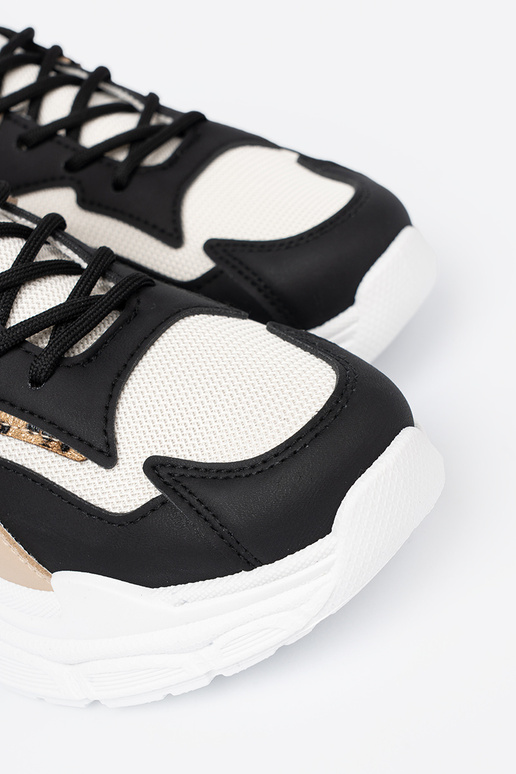 Czarno-beżowe sneakersy damskie na grubej podeszwie