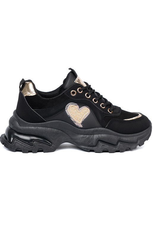 black Sneakers z ozdobnym goldenm heartm