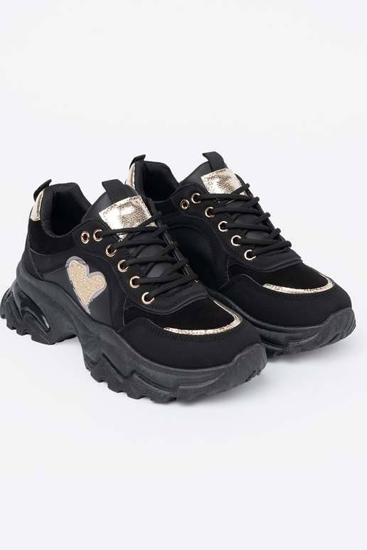 Czarne sneakersy z ozdobnym złotym sercem