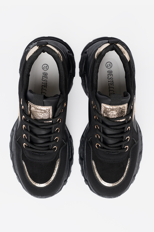 black Sneakers z ozdobnym goldenm heartm