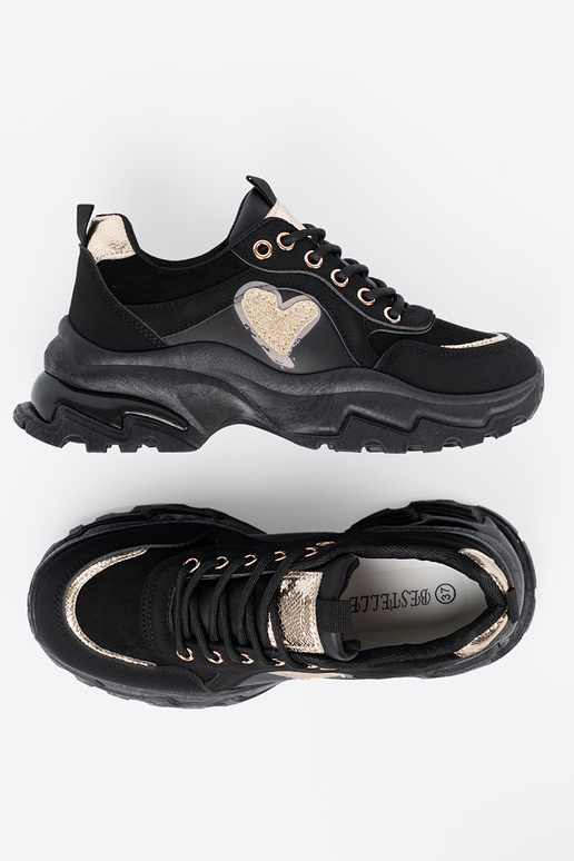 black Sneakers z ozdobnym goldenm heartm