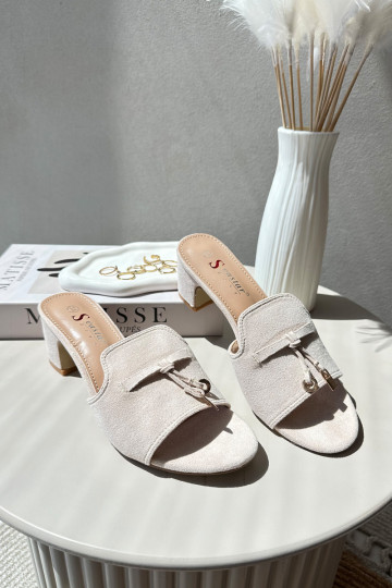 Women's Sandals in Faux Suede On Heel Beige Jemenna 2