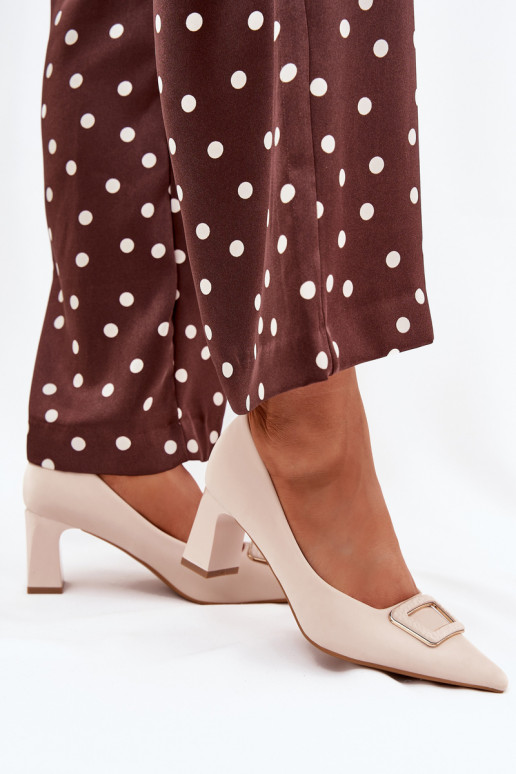 Heels With Decorative Buckle Beige Seriva