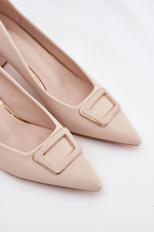 Heels With Decorative Buckle Beige Seriva