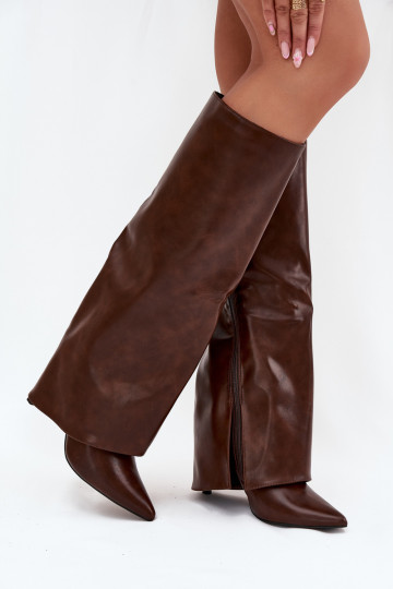 Insulated Stiletto Boots With Folded Shaft Chocolate Tamonia