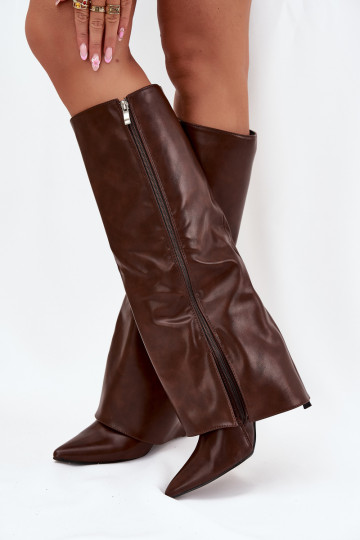 Insulated Stiletto Boots With Folded Shaft Chocolate Tamonia 2