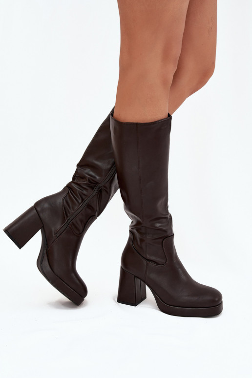 Women's Knee-High Boots With Zipper Heel Chocolate Selvia Women's Knee-High Boots With Zipper Heel Chocolate Selvia