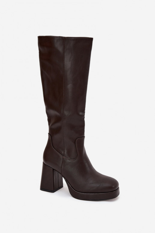 Women's Knee-High Boots With Zipper Heel Chocolate Selvia Women's Knee-High Boots With Zipper Heel Chocolate Selvia