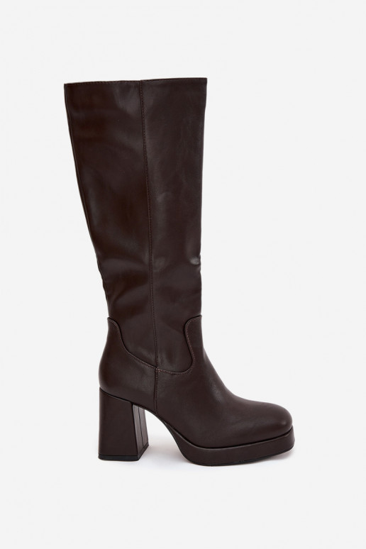 Women's Knee-High Boots With Zipper Heel Chocolate Selvia Women's Knee-High Boots With Zipper Heel Chocolate Selvia