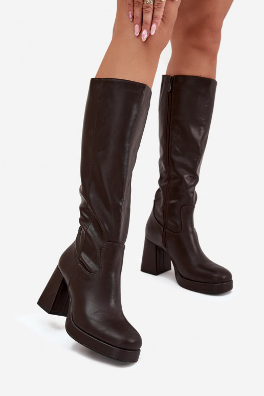 Women's Knee-High Boots With Zipper Heel Chocolate Selvia Women's Knee-High Boots With Zipper Heel Chocolate Selvia