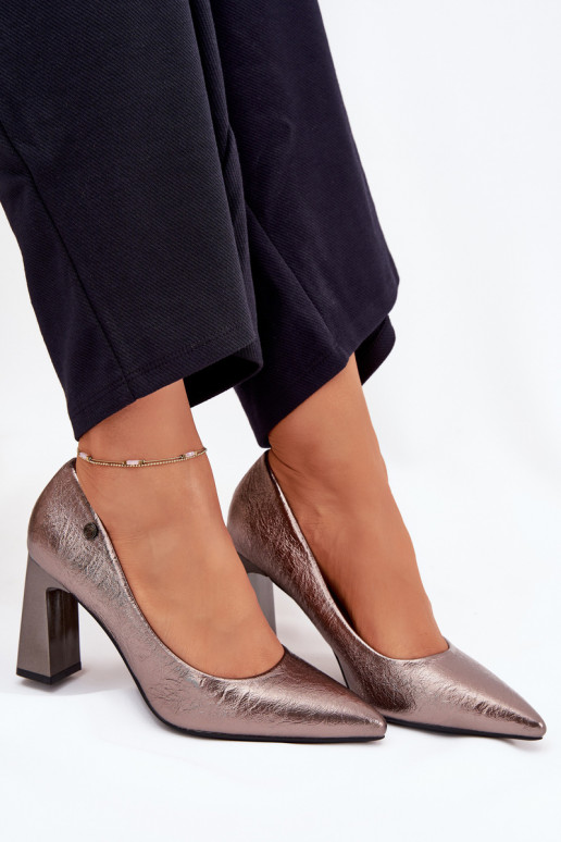 Czółenka Damskie Na Słupku Vinceza 62252 Grafitowe