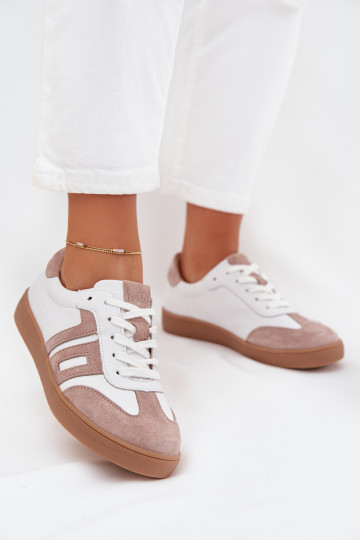 Skórzane Sneakersy Damskie Vinceza 79557 Biało-Beżowe
