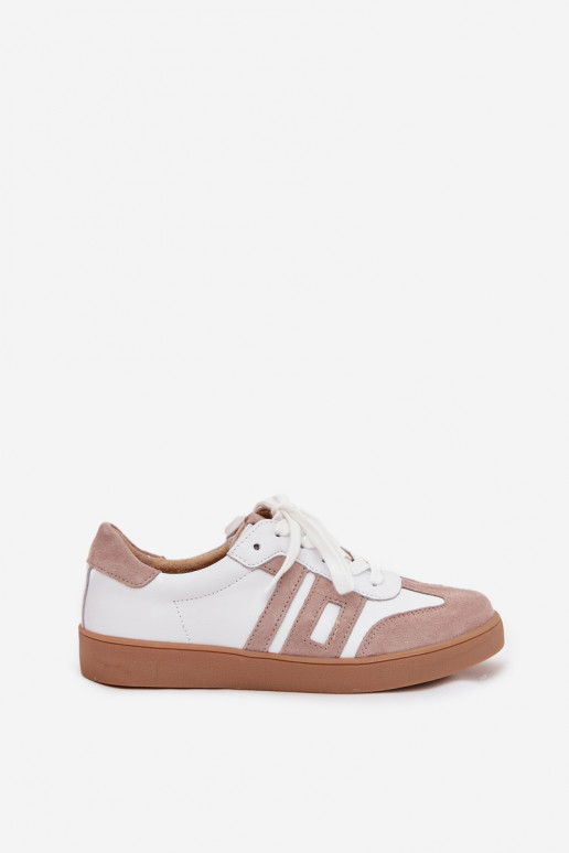 Skórzane Sneakersy Damskie Vinceza 79557 Biało-Beżowe